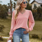Swiss Dot V-Neck Long Sleeve Blouse
