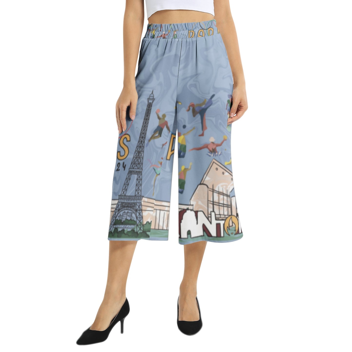 Elastic Waist Capris Wide Leg Pant