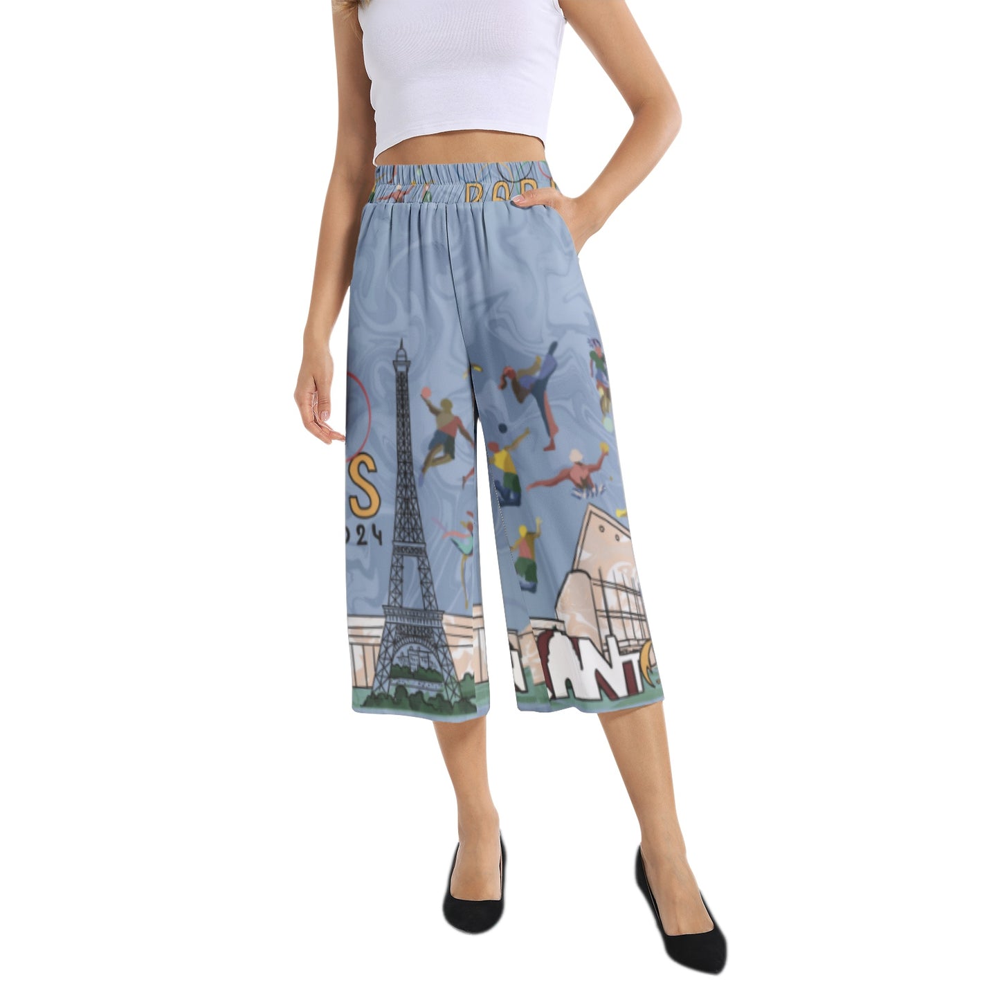 Elastic Waist Capris Wide Leg Pant