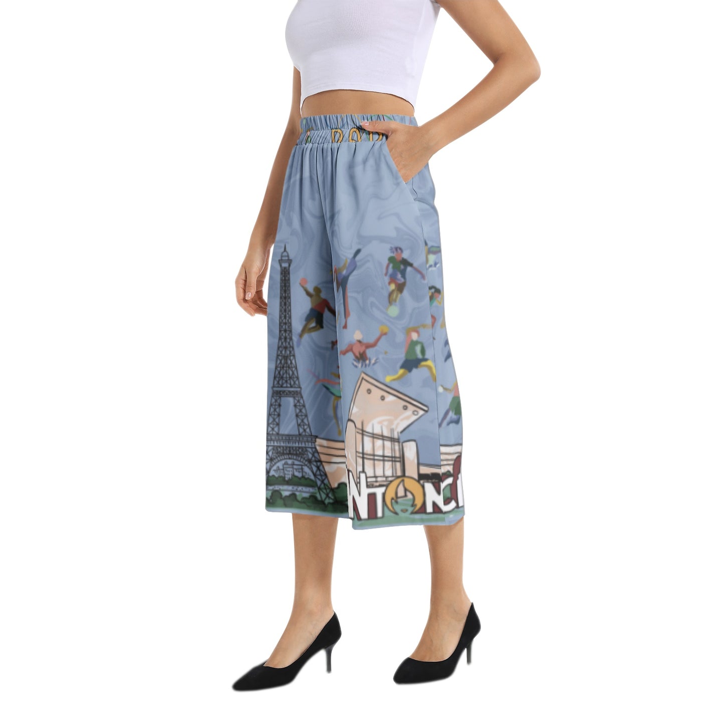 Elastic Waist Capris Wide Leg Pant