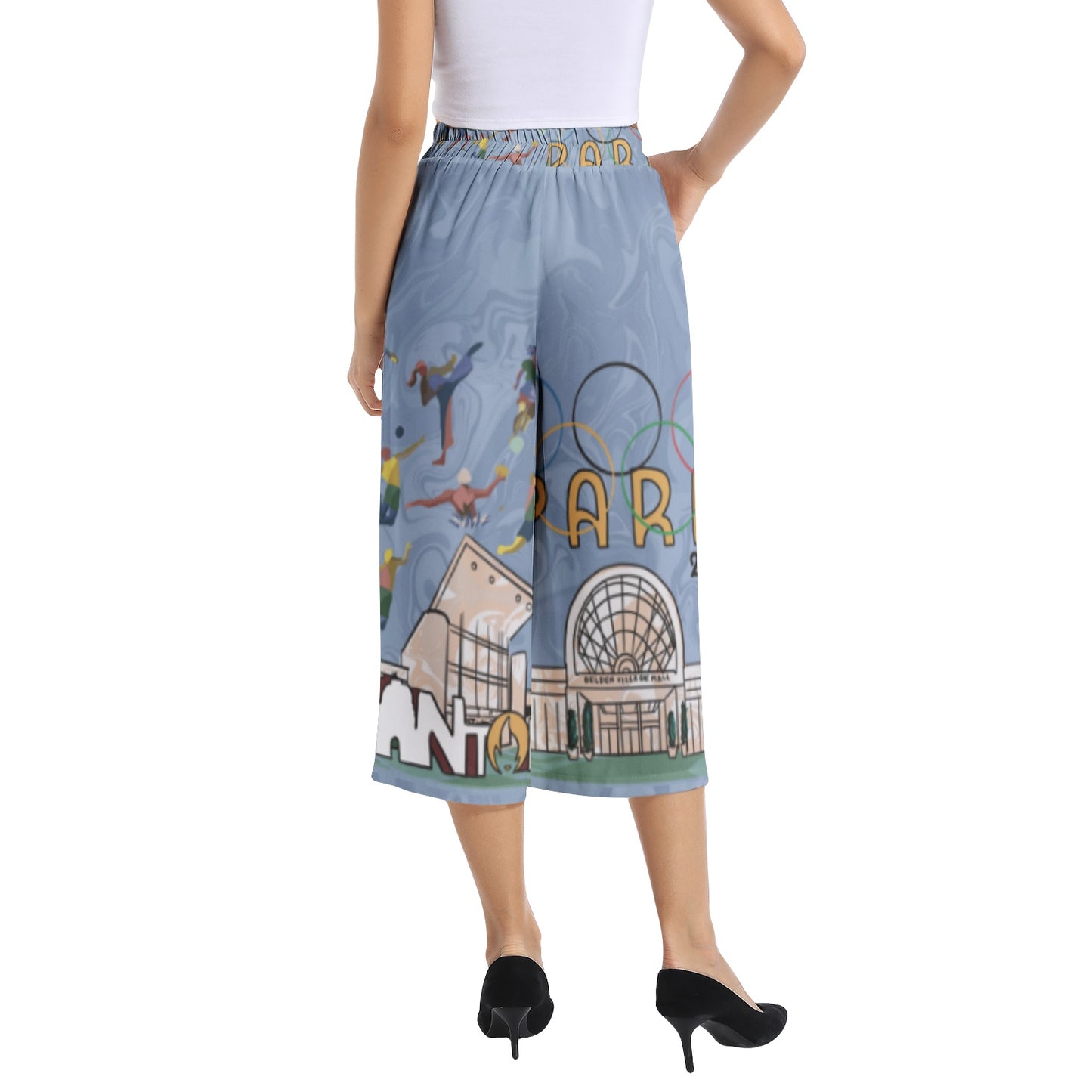 Elastic Waist Capris Wide Leg Pant