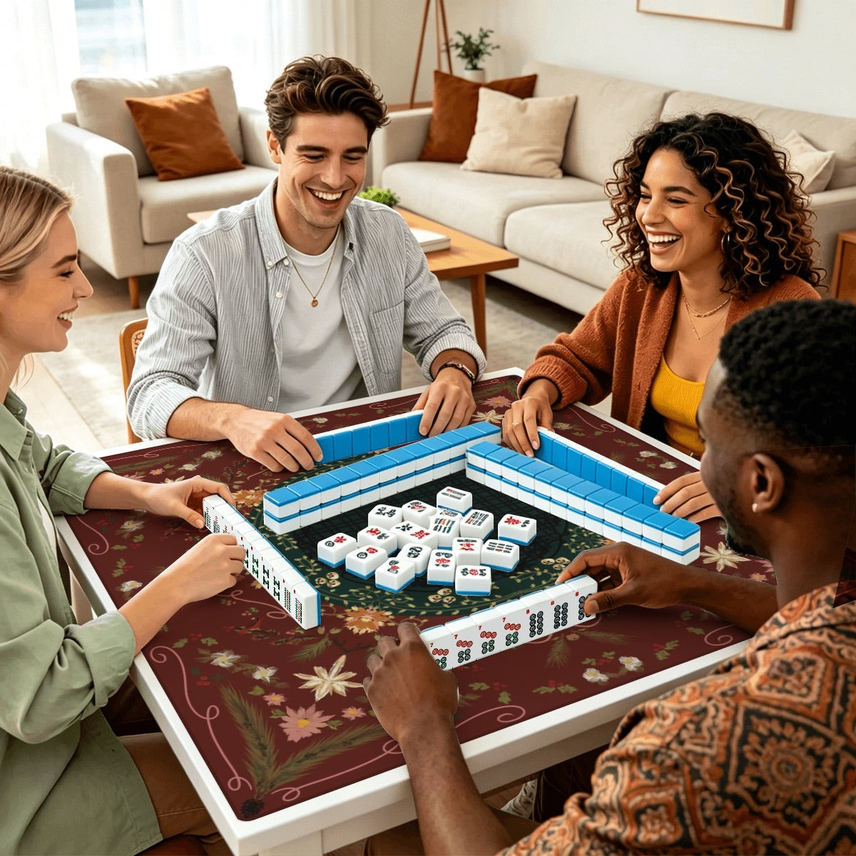 Around Christmas Series- Thickened Mahjong Mat SleekSurface (Ship Rolled Up)