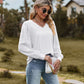 Swiss Dot V-Neck Long Sleeve Blouse