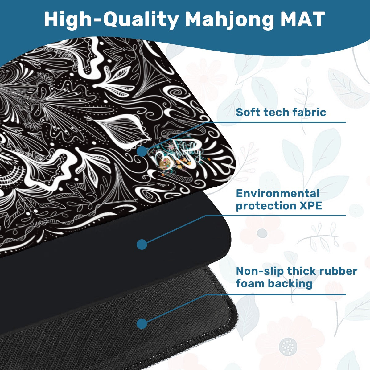 White on Black-Mahjong Mat 31.5"x31.5" (Ship Rolled up)