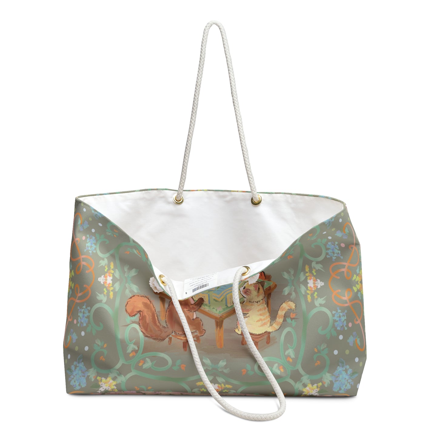 Sage Grey Woodland Game Night Weekender Bag — Cute Rabbit, Fox & Squirrel Mahjong Game Tote