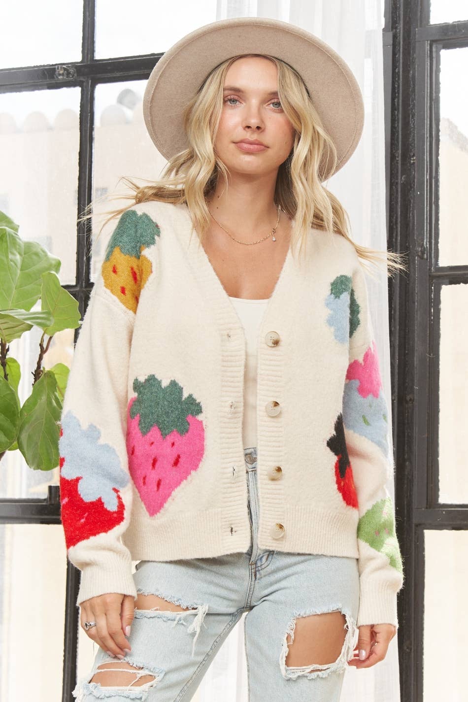 Stawberries KNIT BUTTON UP CARDIGAN SWEATER