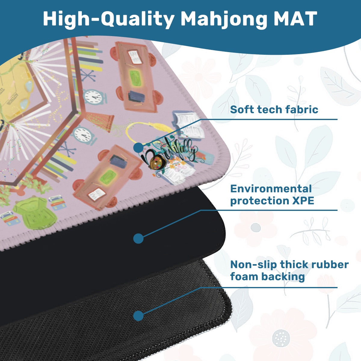 Bookish-Mahjong Mat 31.5"x31.5" (Ship Rolled up)