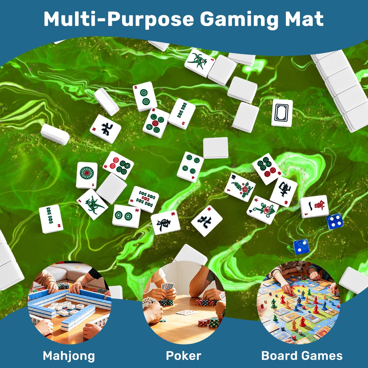 Mahjong Mat SleekSurface Geode series  blue gold vein GeodeSeries1 green