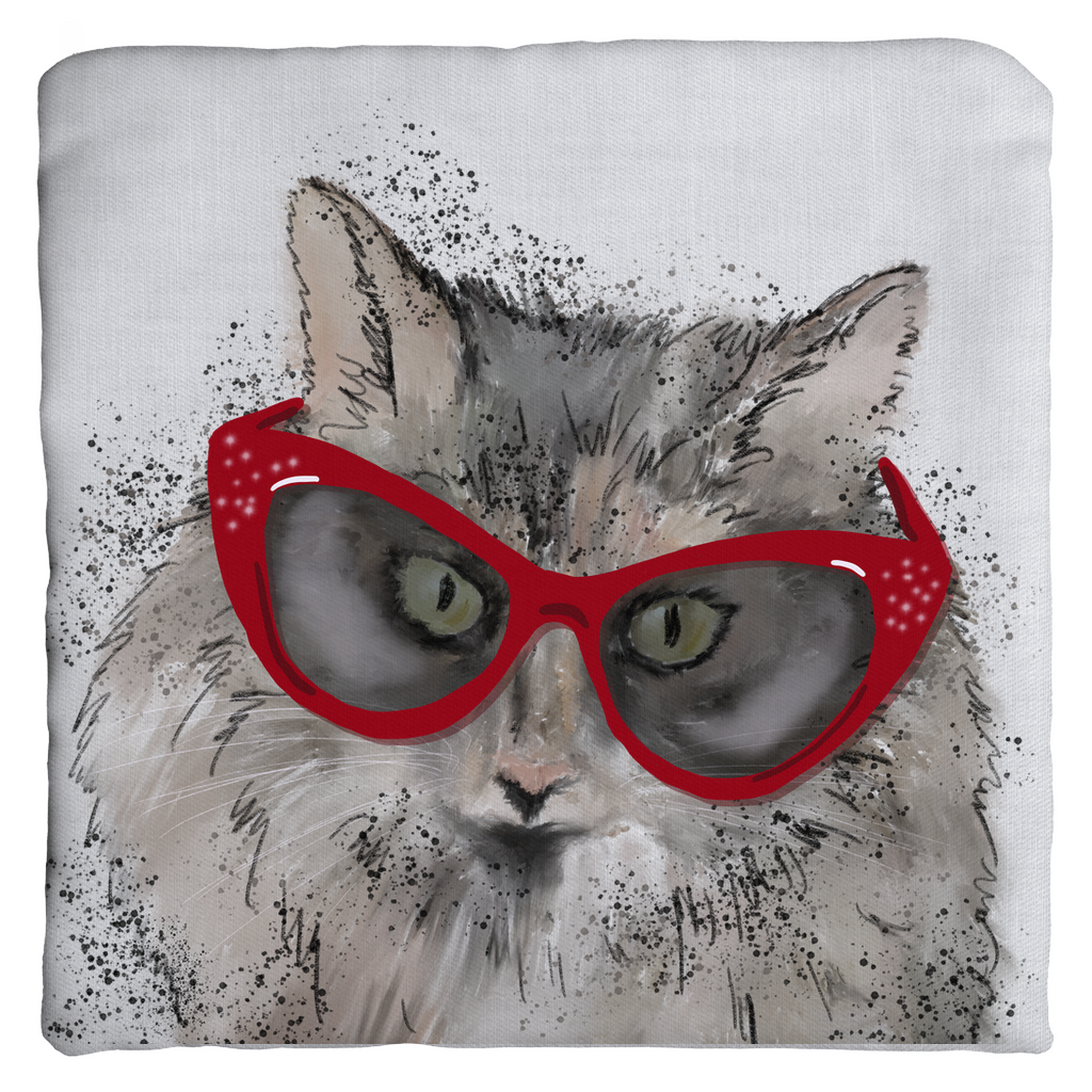 Cat in cat-eye glasses-Throw Pillows