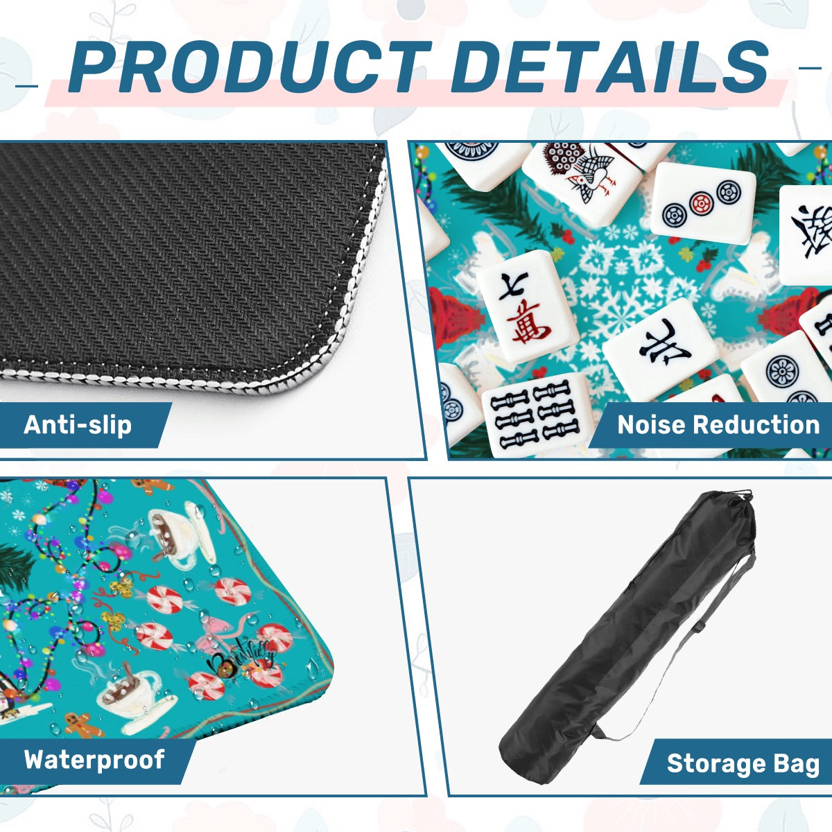 2026 Teal Penguin Winter Mahjong Mat 31.5"x31.5" (Ship Rolled up)
