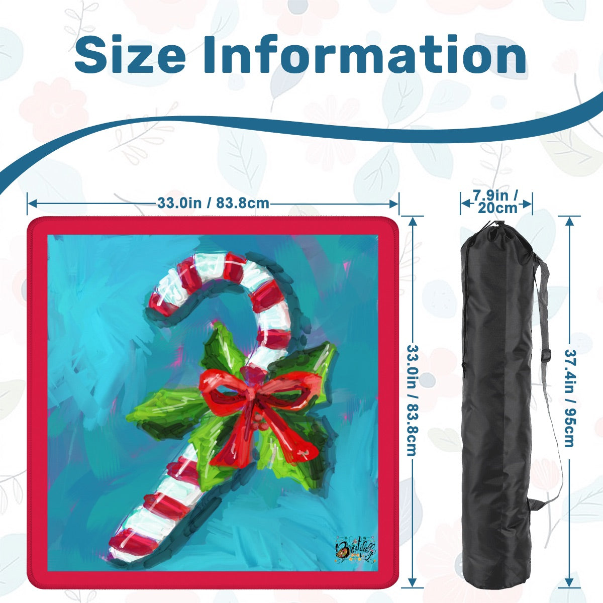 Mahjong Mat 33"x33" (Ship Rolled up) Hand painted candy cane
