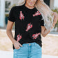 Lobster Print Round Neck Short Sleeve T-Shirt