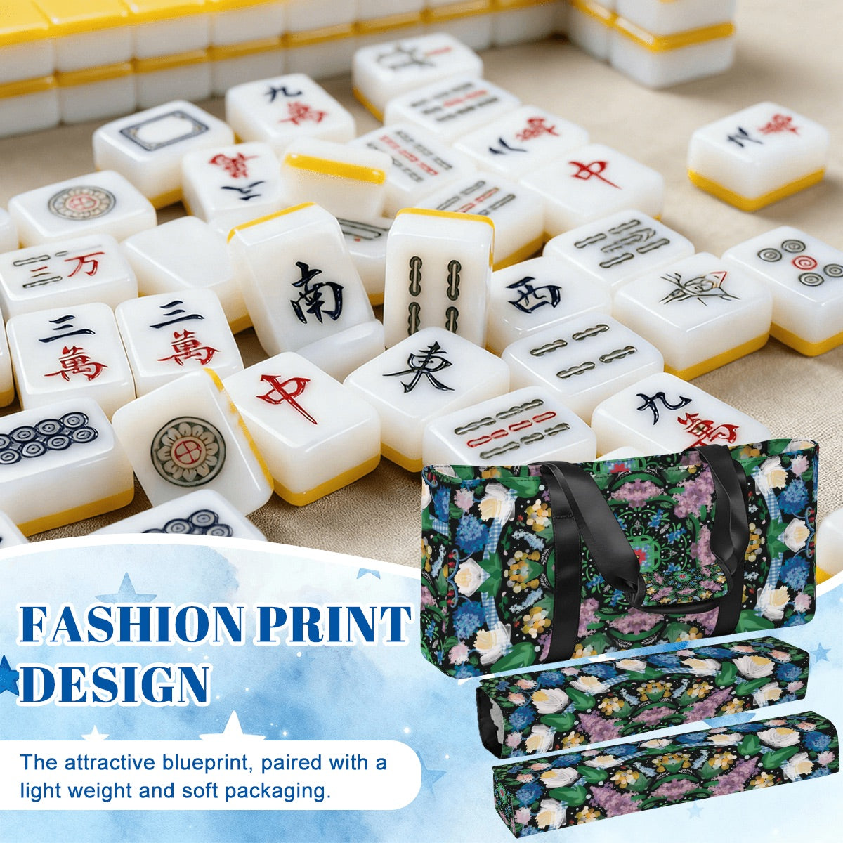 Mahjong Bag Set 3 Pcs Picnic in the flowers-on black
