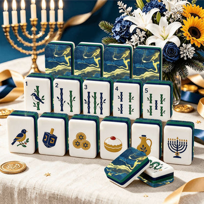 Heritage Hanukkah Mahjong Tiles Geode series  blue gold vein