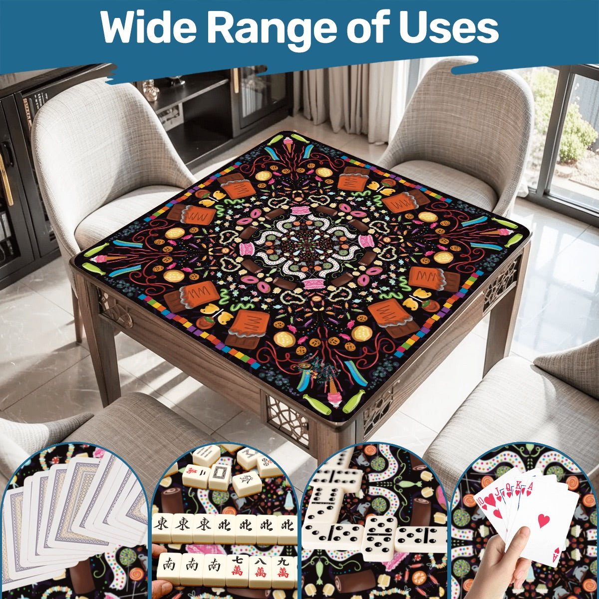 Candy is Dandy on Black-Mahjong Mat 31.5"x31.5" (Ship Rolled up)