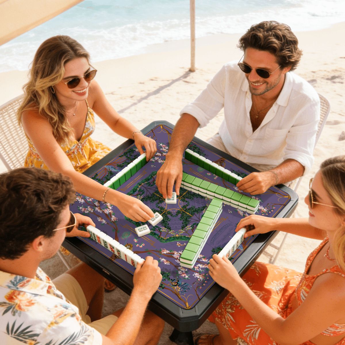 Chinoiserie Purple Mini travel Mahjong Mat 20.9"x20.9" (Ship Rolled up)