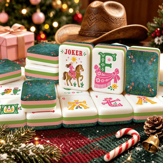 Western Christmas Mahjong Tiles Teal Boots