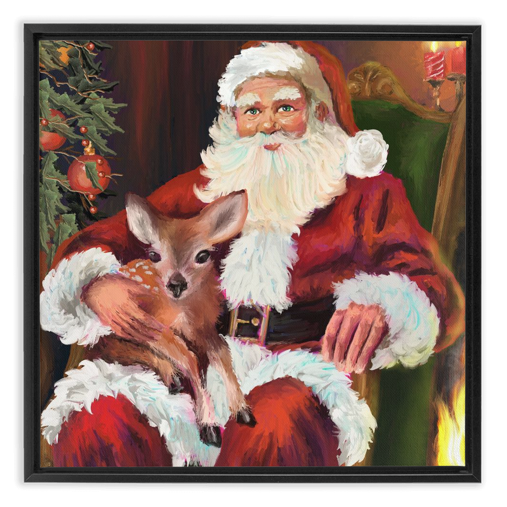 Magical Santa with baby deer Framed Canvas Wraps-powered by Artivive