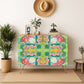 Wooden Storage Cabinet (Made in USA) Flamingo summer on green