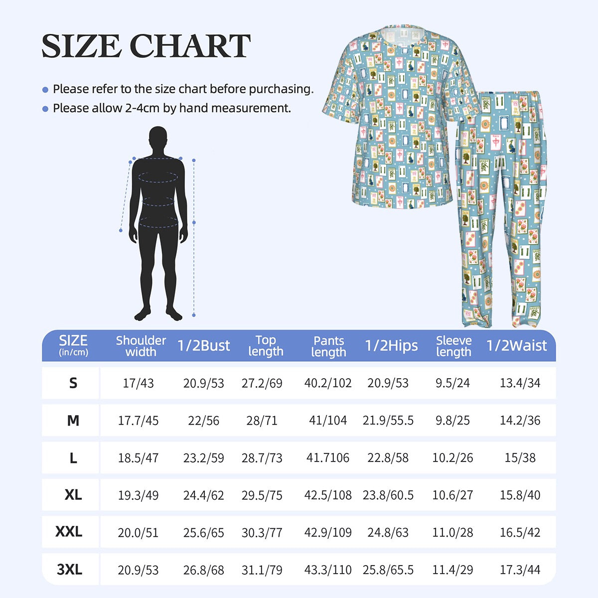 Short Sleeved Pajama Set MAHJ in blue