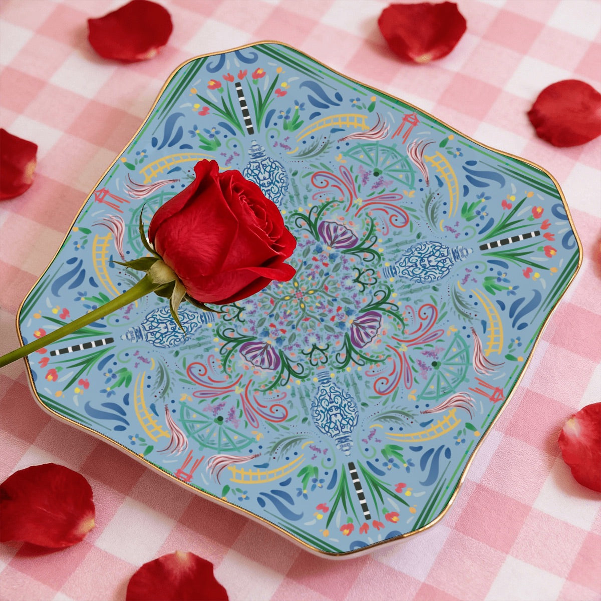 Scalloped Ceramic Mahjong Dice Tray in variety of patterns