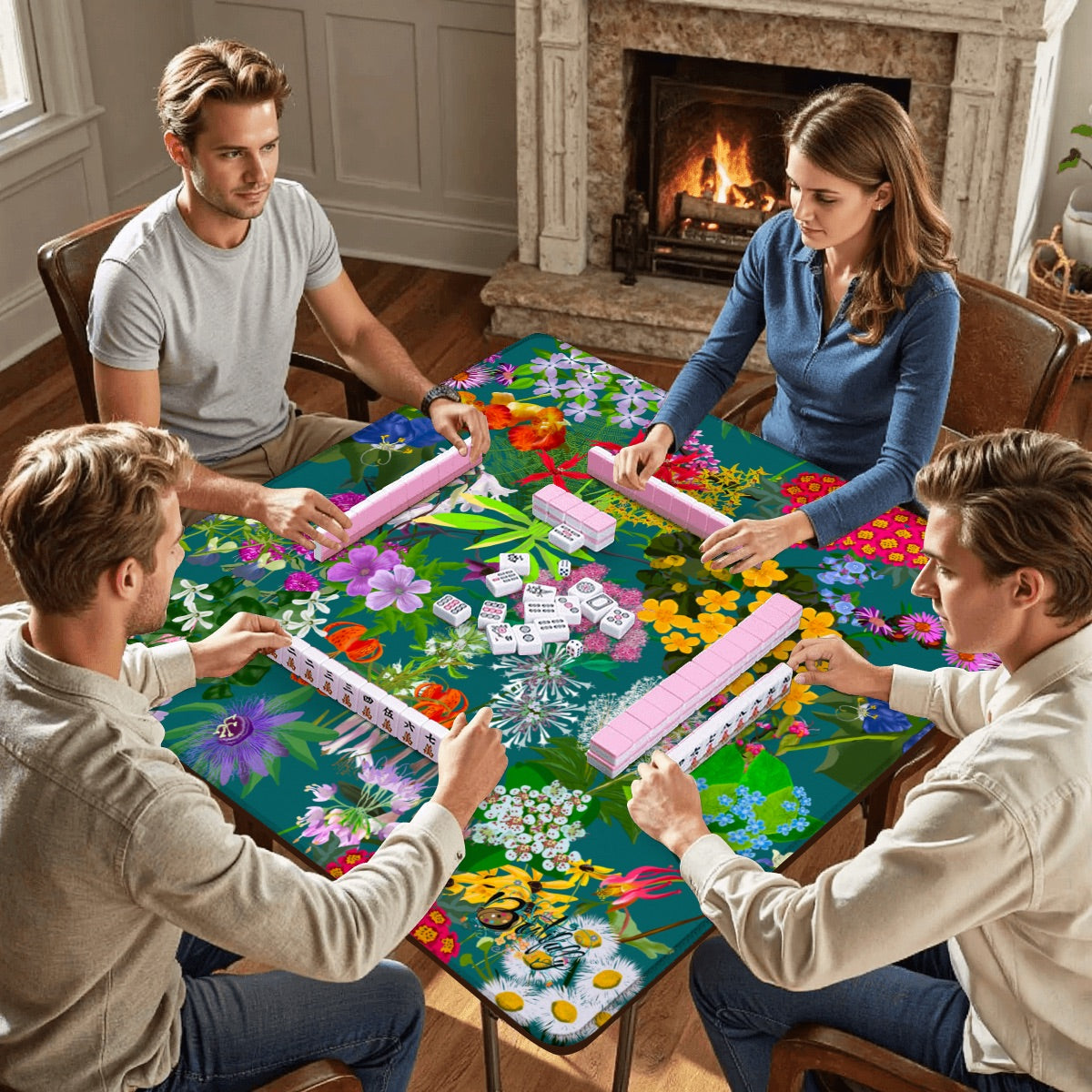 Folk art floral series - Mahjong Mat 31.5"x31.5" (Ship Rolled up)