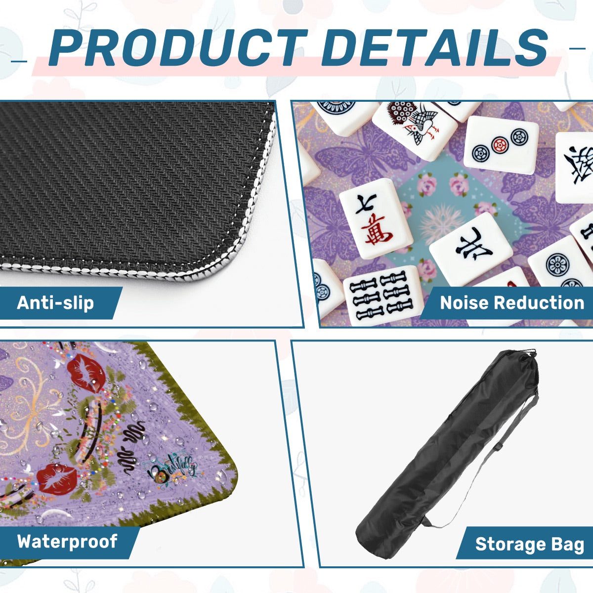 Dear Diary- lilac Mahjong Mat 31.5"x31.5" (Ship Rolled up)