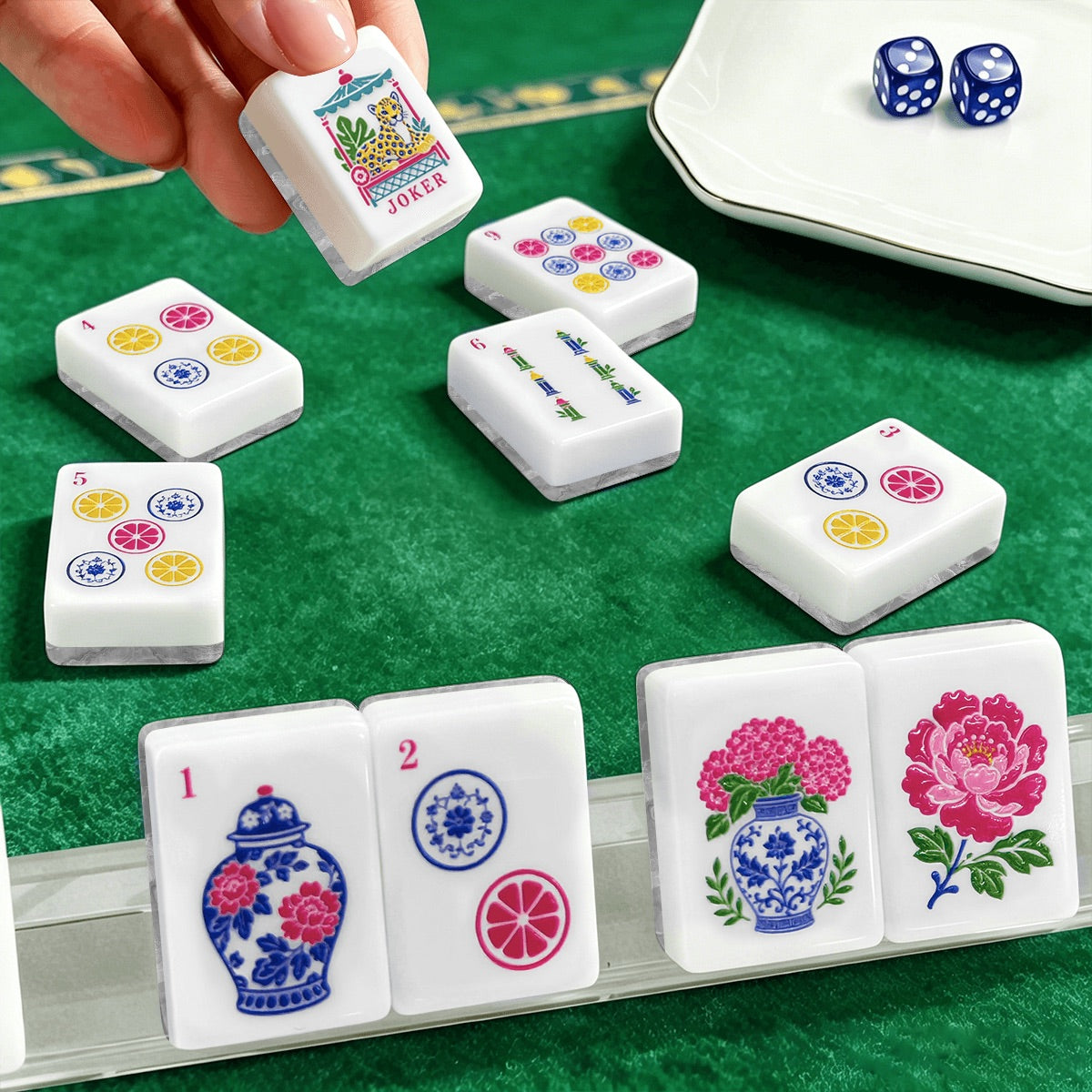 American Mahjong Tiles (Traditional Porcelain Style) Geode Series 1 white marble