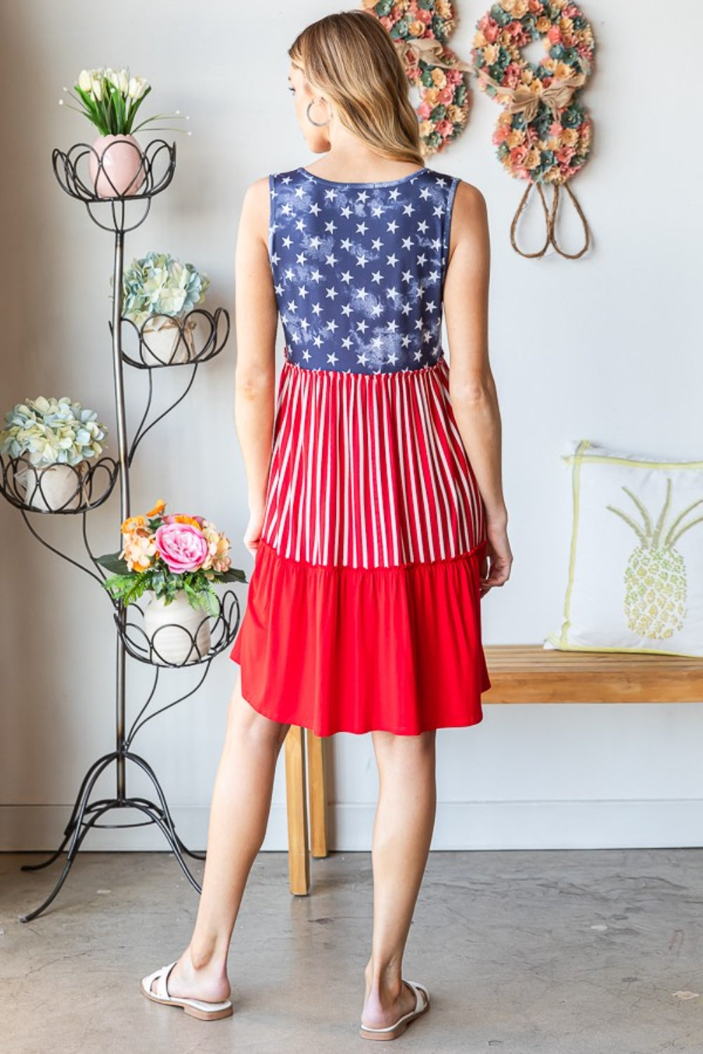 Heimish Full Size US Flag Theme Contrast Tank Dress