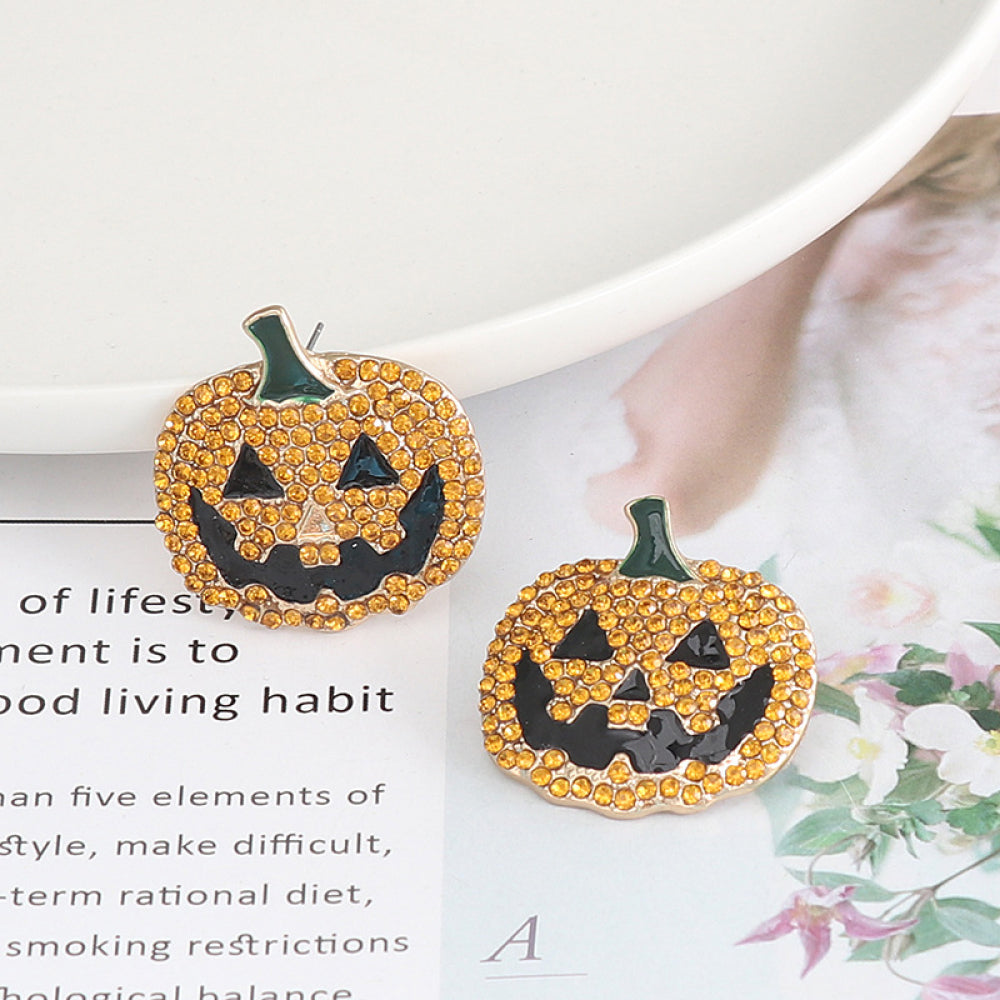Demon Pumpkin Rhinestone Alloy Earrings