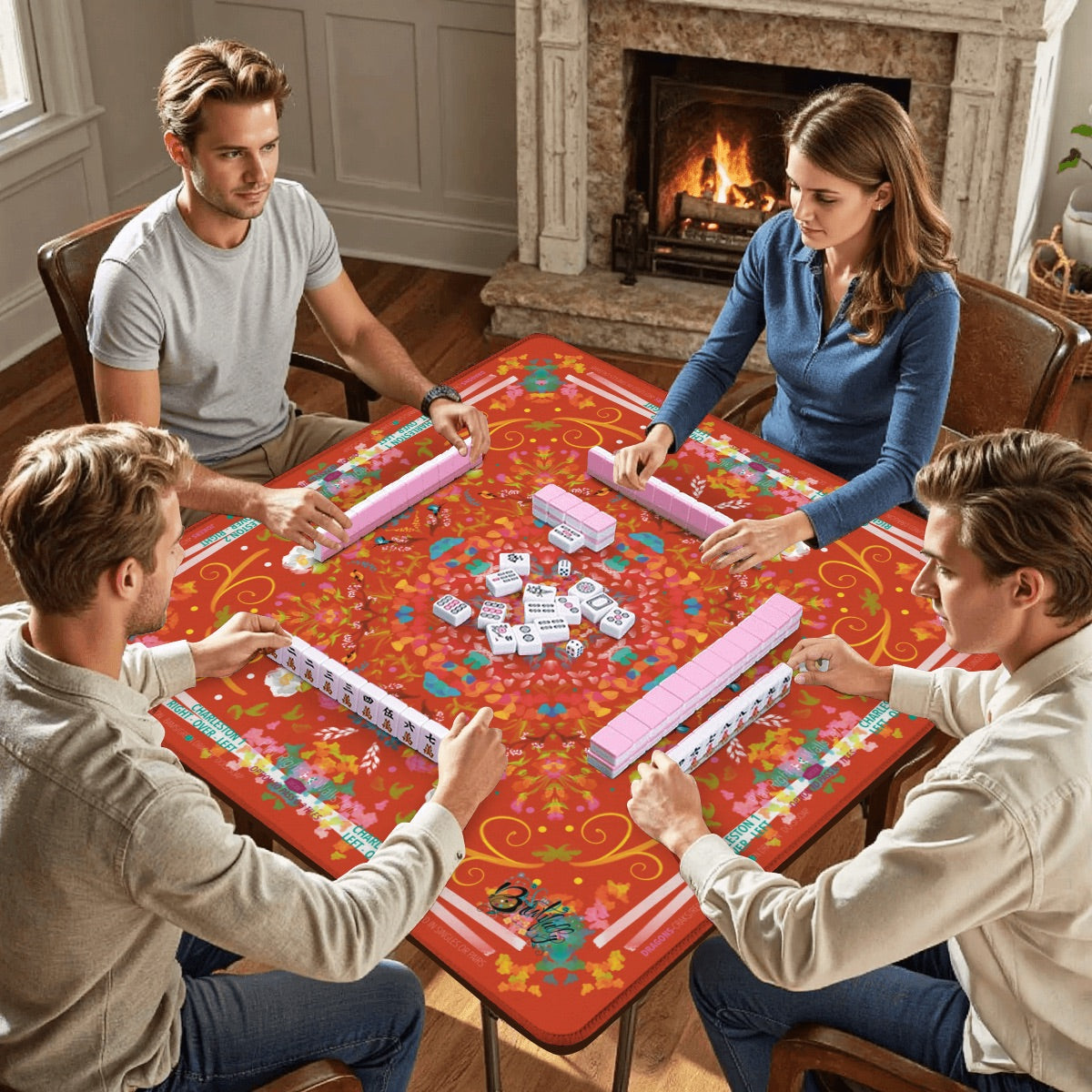 Mahjong Mat (Made in USA) Spring on Red w instructions