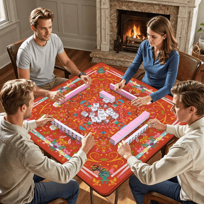 Mahjong Mat (Made in USA) Spring on Red w instructions