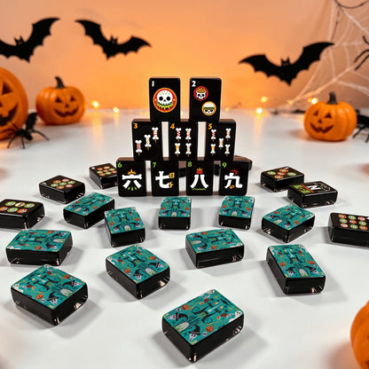 Teal Halloween Skull Diner Halloween Mahjong Tiles layered tiles