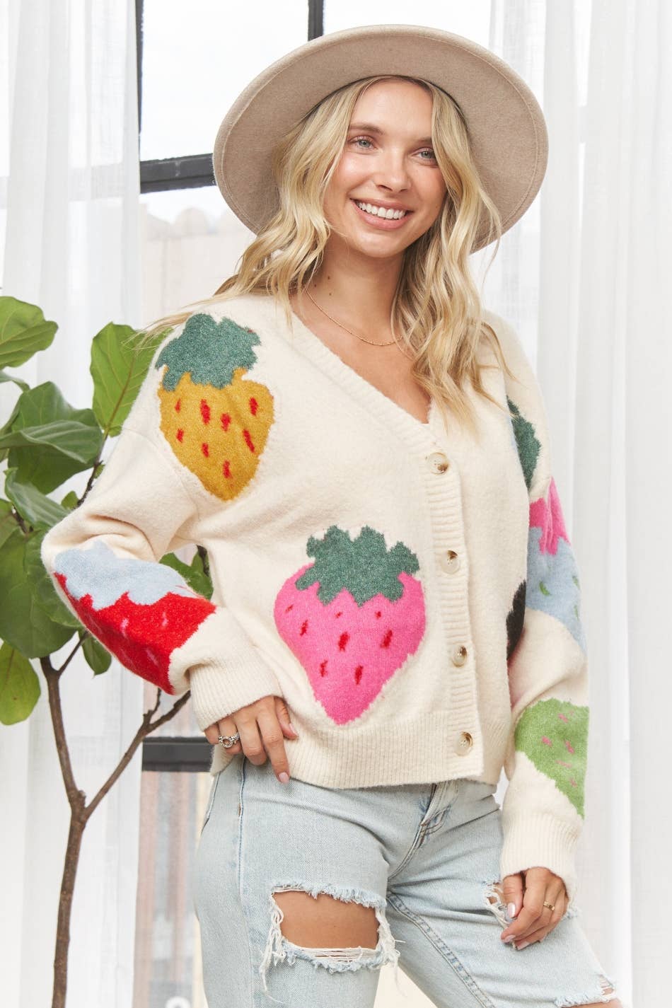 Stawberries KNIT BUTTON UP CARDIGAN SWEATER
