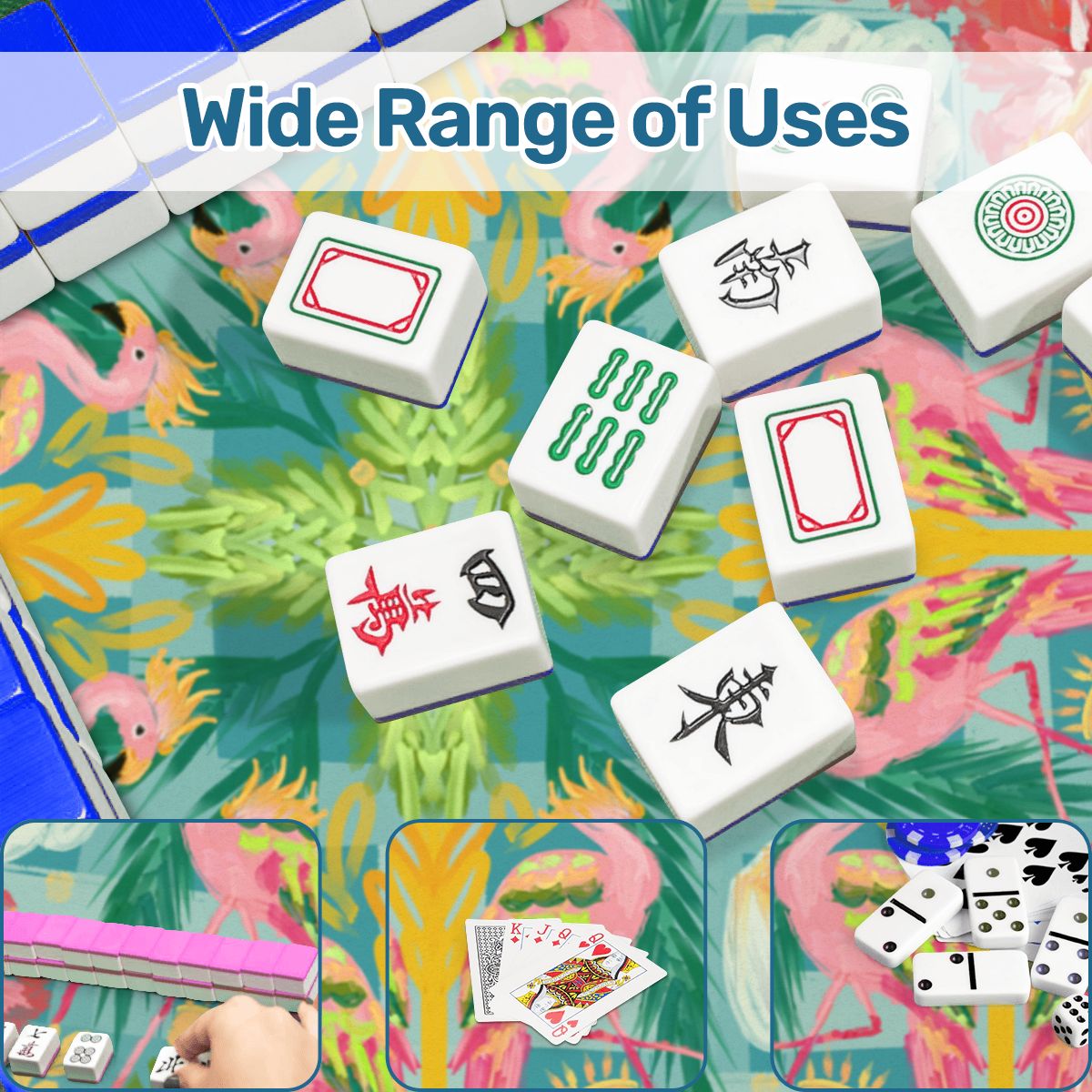 Summer Flamingo on Green Mahjong Mat 31.5"x31.5" (Ship Rolled up)