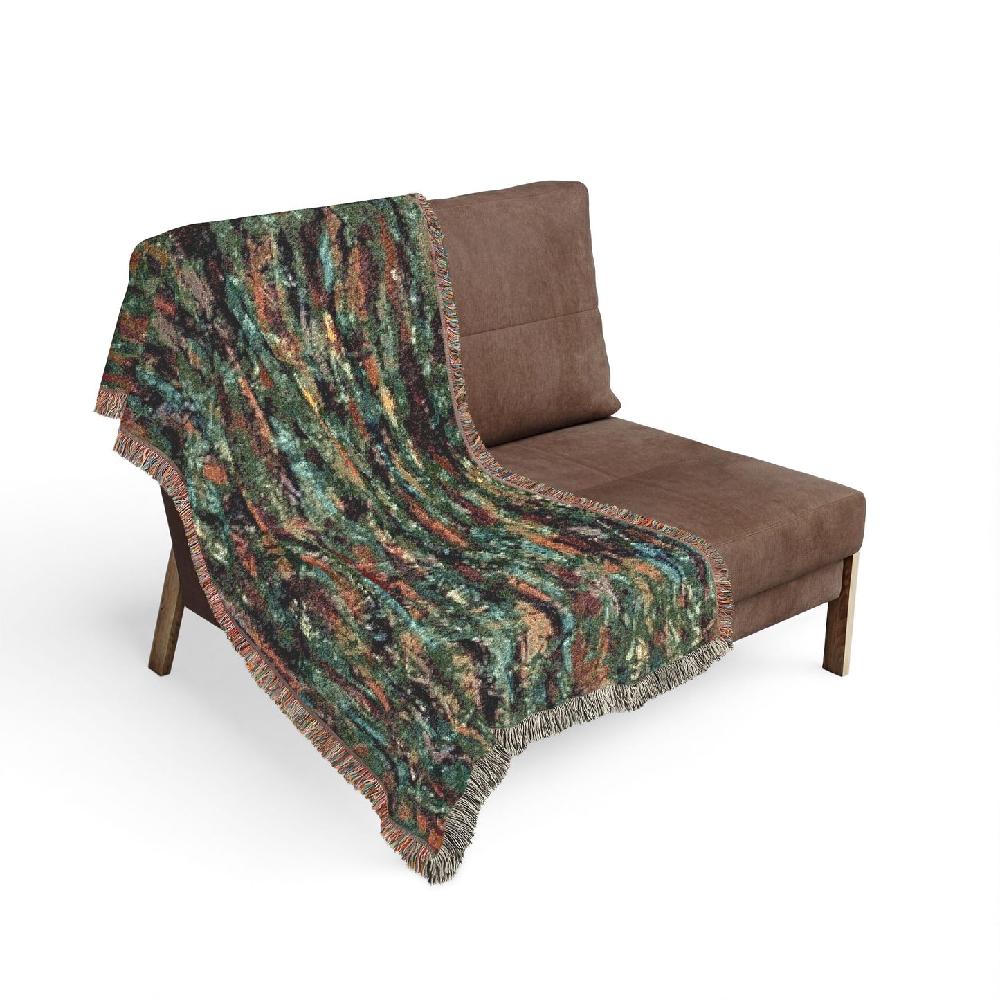 The Delamater Series- Abstract Pixel Art Woven Blanket — Colorful Green Mosaic Throw for Living Room & Bedroom