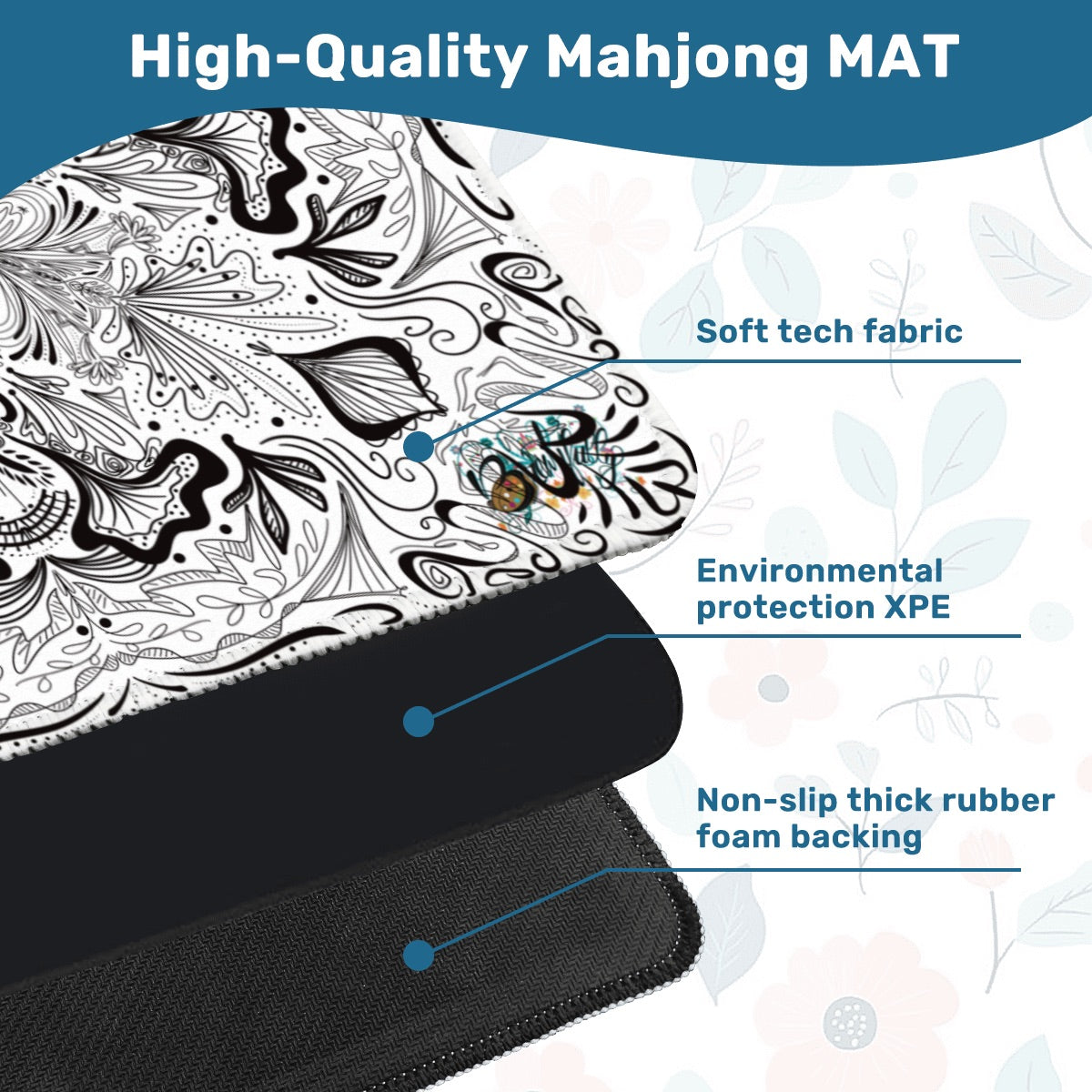 Black in White- Mahjong Mat 31.5"x31.5" (Ship Rolled up)