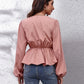 V-Neck Balloon Sleeve Peplum Blouse