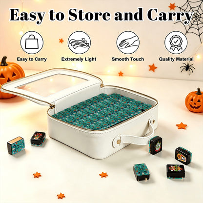 Teal Halloween Skull Diner Halloween Mahjong Tiles layered tiles