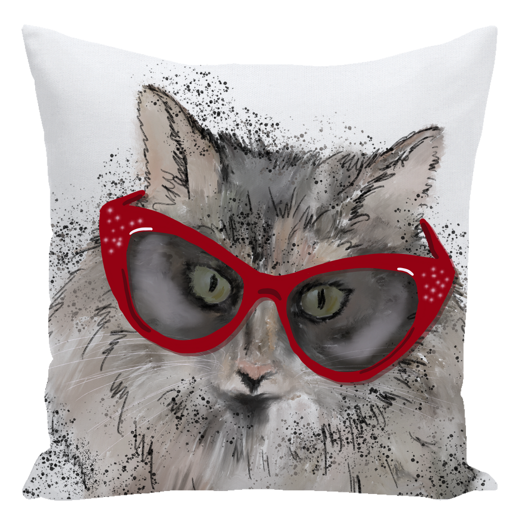 Cat in cat-eye glasses-Throw Pillows