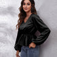 V-Neck Balloon Sleeve Peplum Blouse