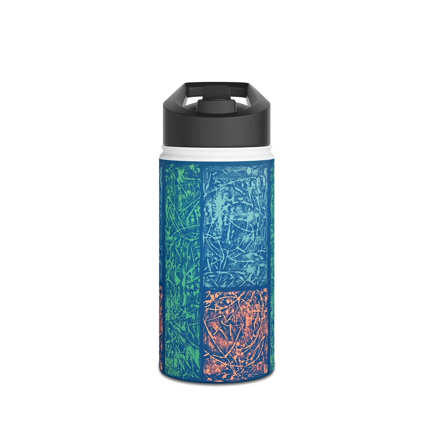The Delamater Series- Stainless Steel Water Bottle — Abstract Blue Green Patchwork Design
