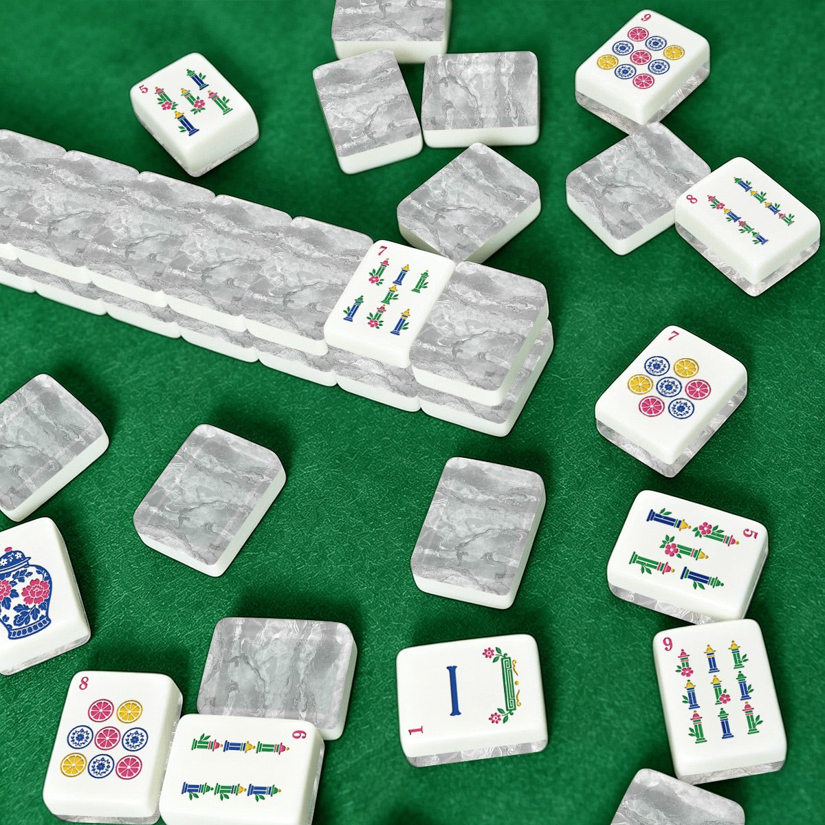 American Mahjong Tiles (Traditional Porcelain Style) Geode Series 1 white marble