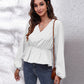 V-Neck Balloon Sleeve Peplum Blouse