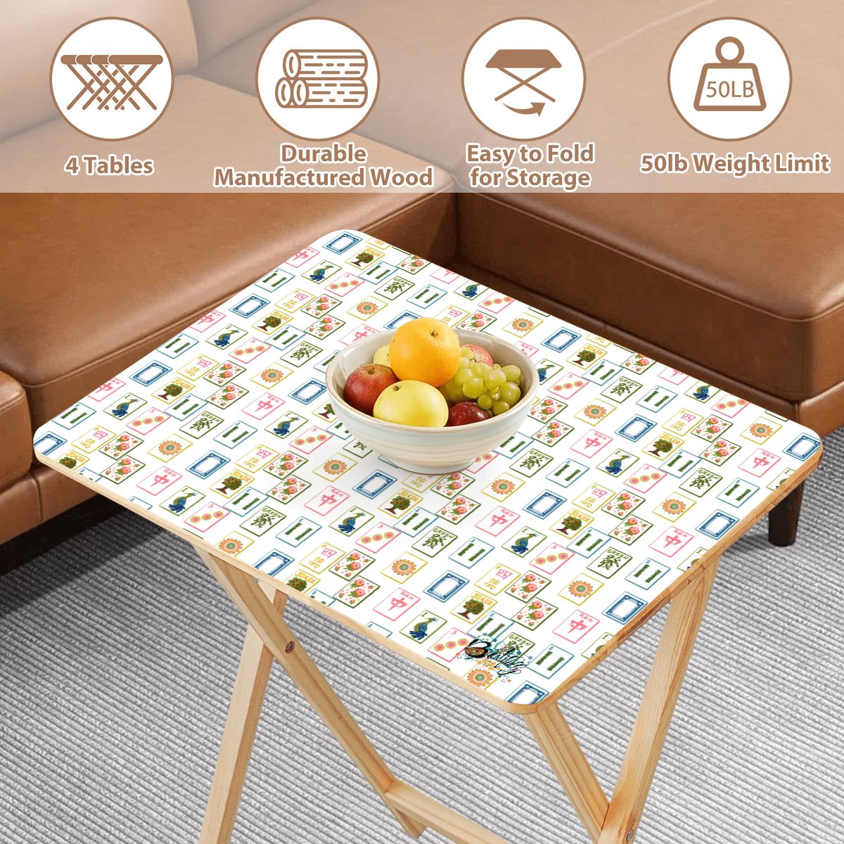 Mahjong TV Trays with Storage Rack