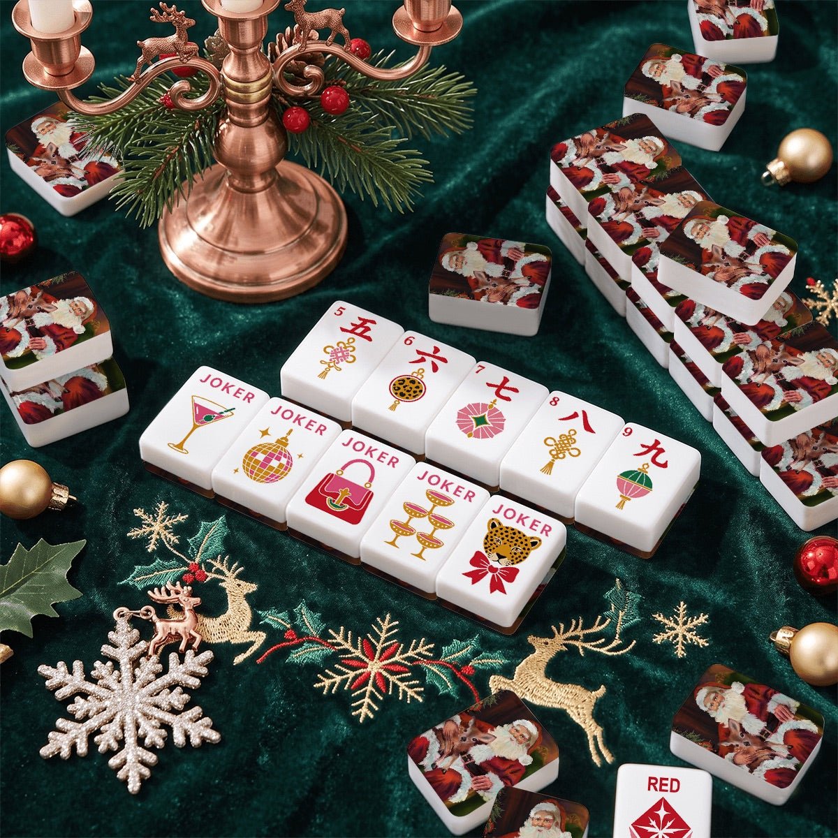 Santa Stories Glam Holiday Christmas Mahjong Tiles