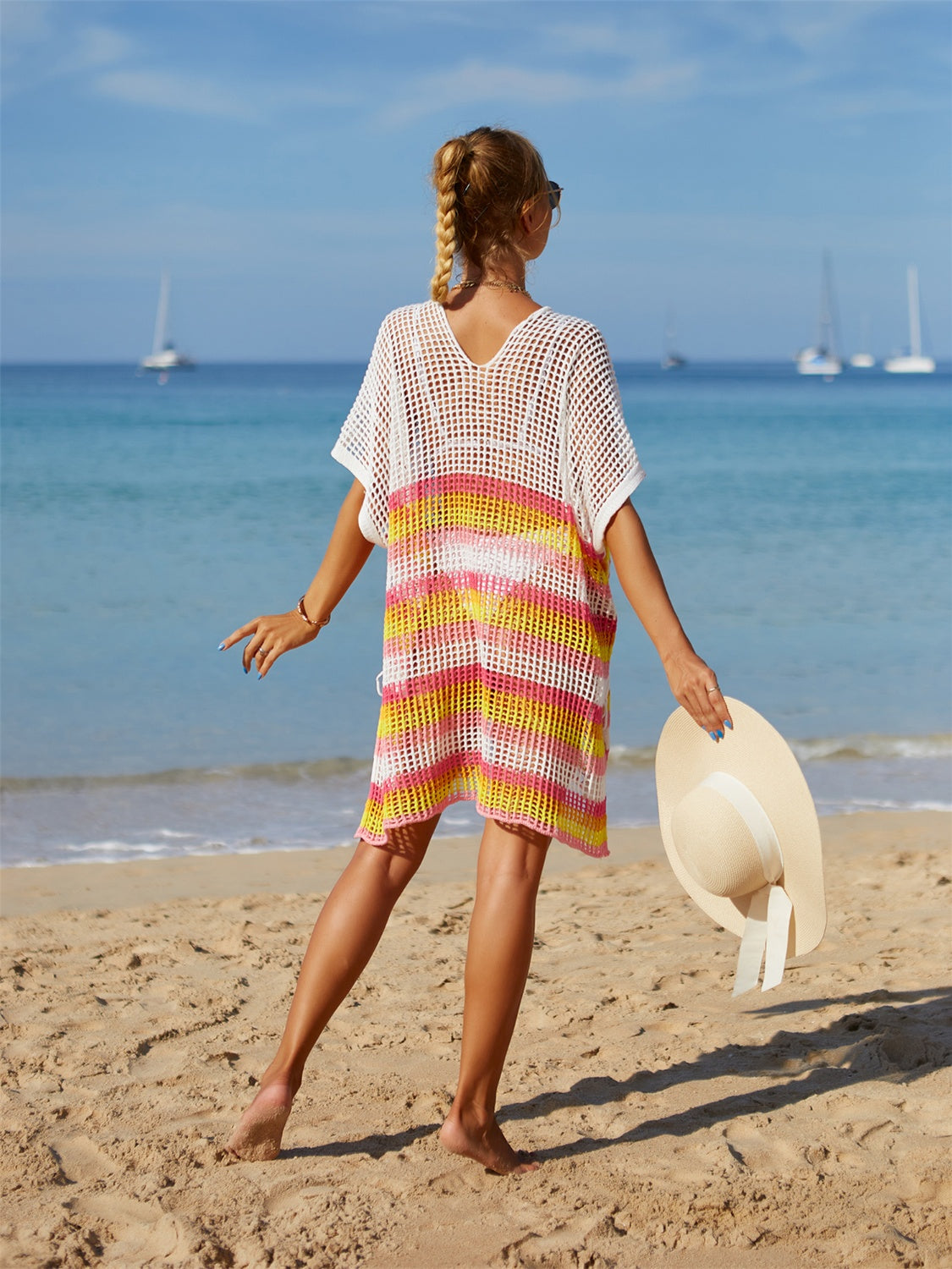 Cutout Striped Cover-Up with Tassel