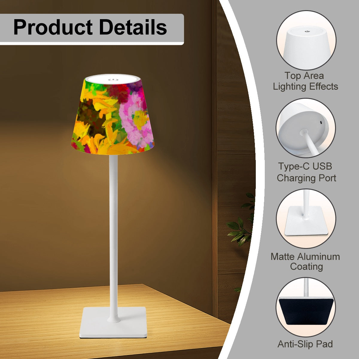 LED Cordless Table Lamp- in Summer Bike Florals
