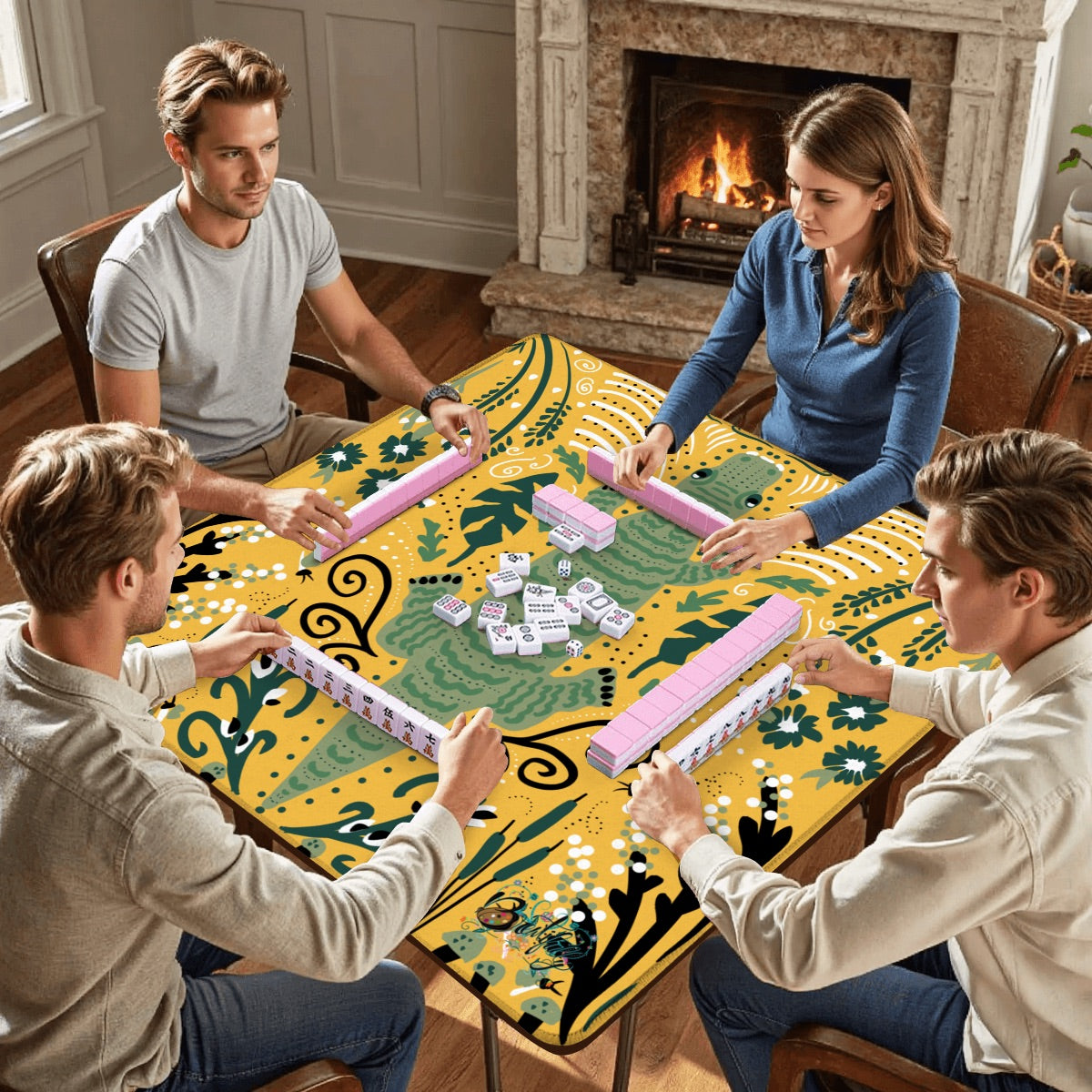 Folk art critter series - Mahjong Mat 31.5"x31.5" (Ship Rolled up)