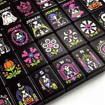 Pumpkin patch - Wicked Bulldog Halloween Mahjong Tiles  Single Layer